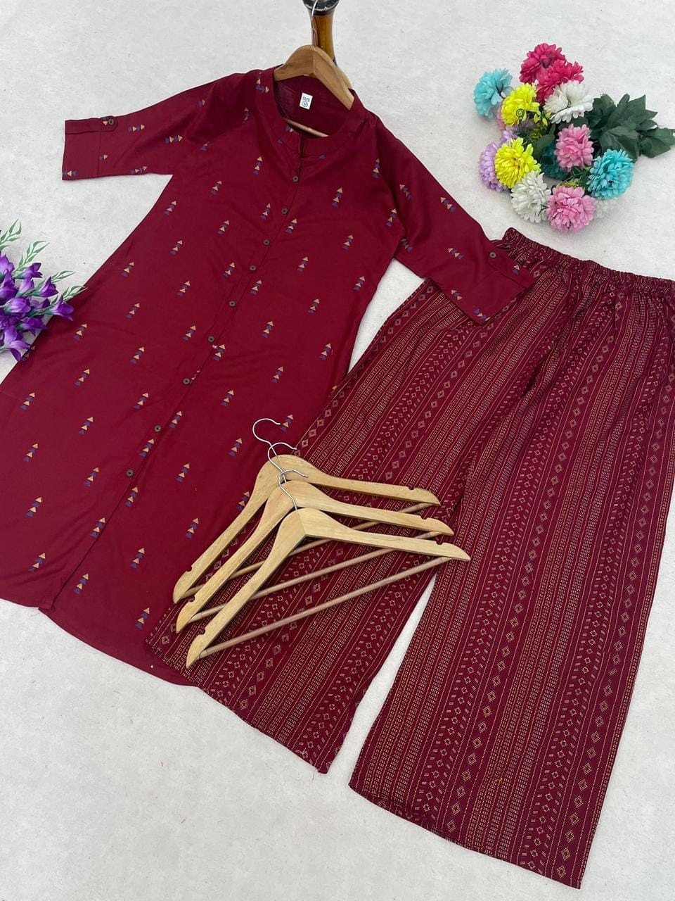 Reyon Foil Work Straight Salwar Set